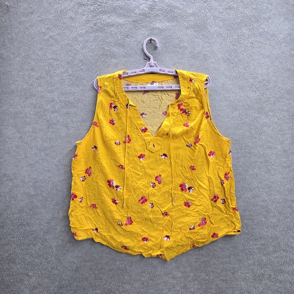 Old‎ Navy Women Blouse XL Yellow Floral V-Neck Pullover Sleeveless